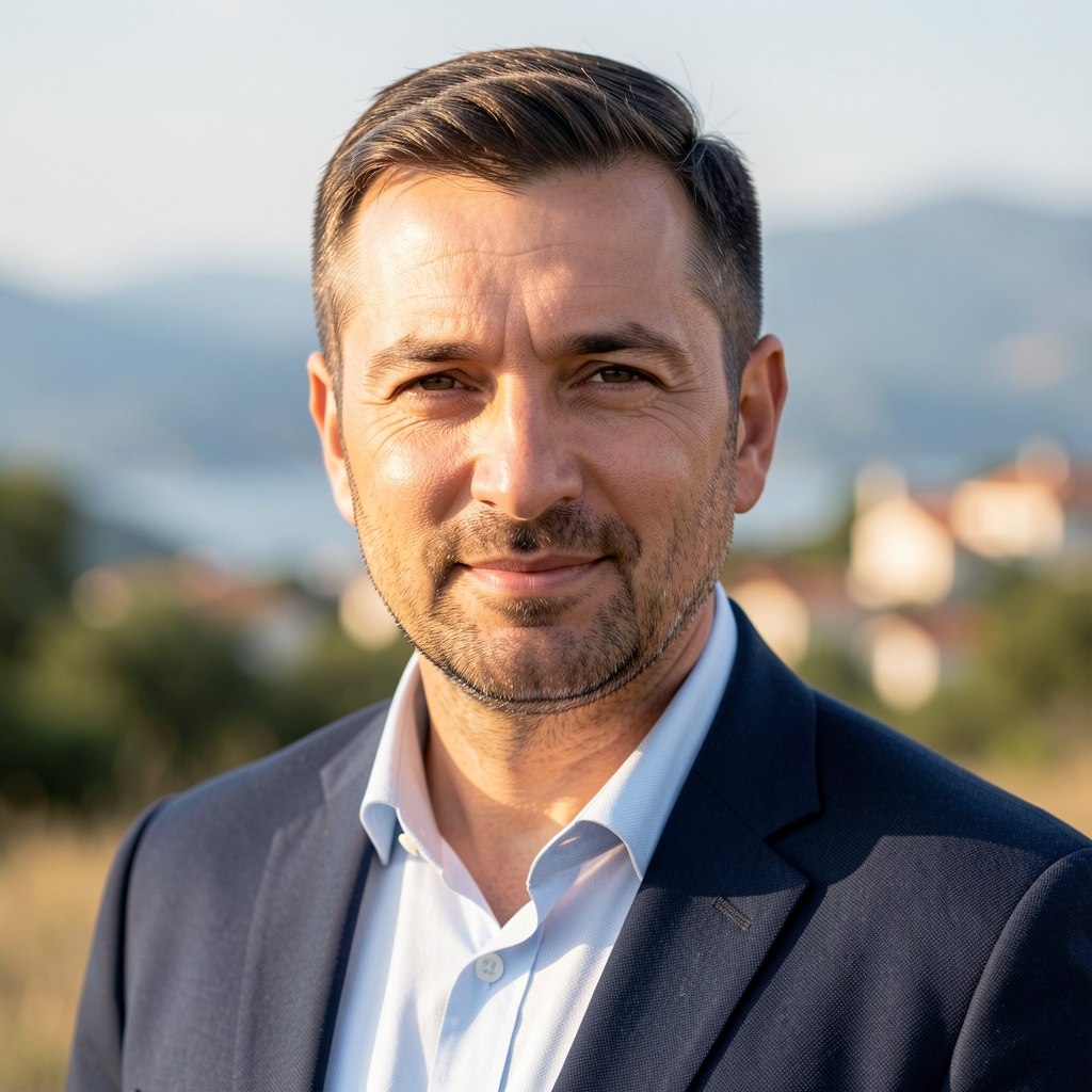 Bojan Perović, muškarac tridesetih godina, profesionalna fotografija na otvorenom, Podgorica u pozadini